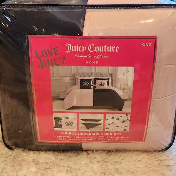 Juicy Couture Reversible 8 Piece King Size Designer Bed Set New - Picture 1 of 8